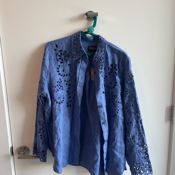 J Crew Blue Eyelet Button Down - Picture 2 of 7